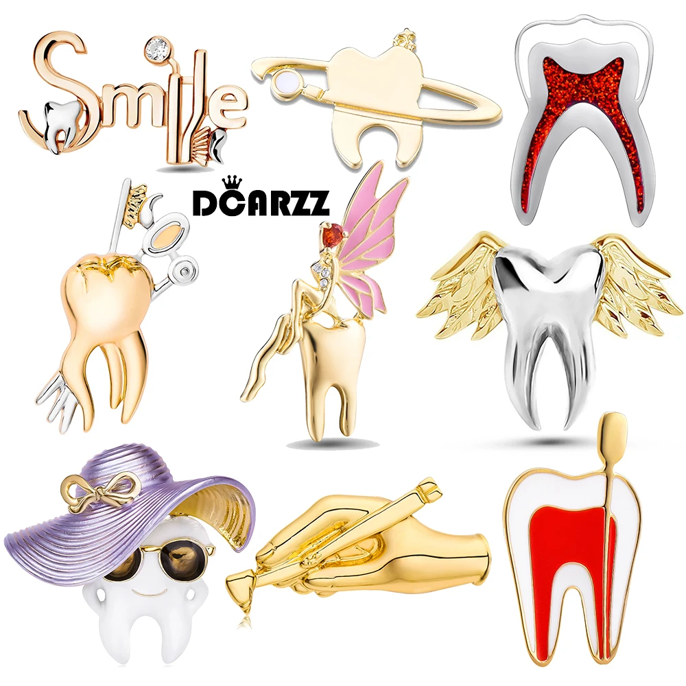 DCARZZ Medical Dental Tooth Brooch Pins Luxury Jewelry for Dentist Doctor Nurse Lapel Collection Teeth Badge Medicine Gifts