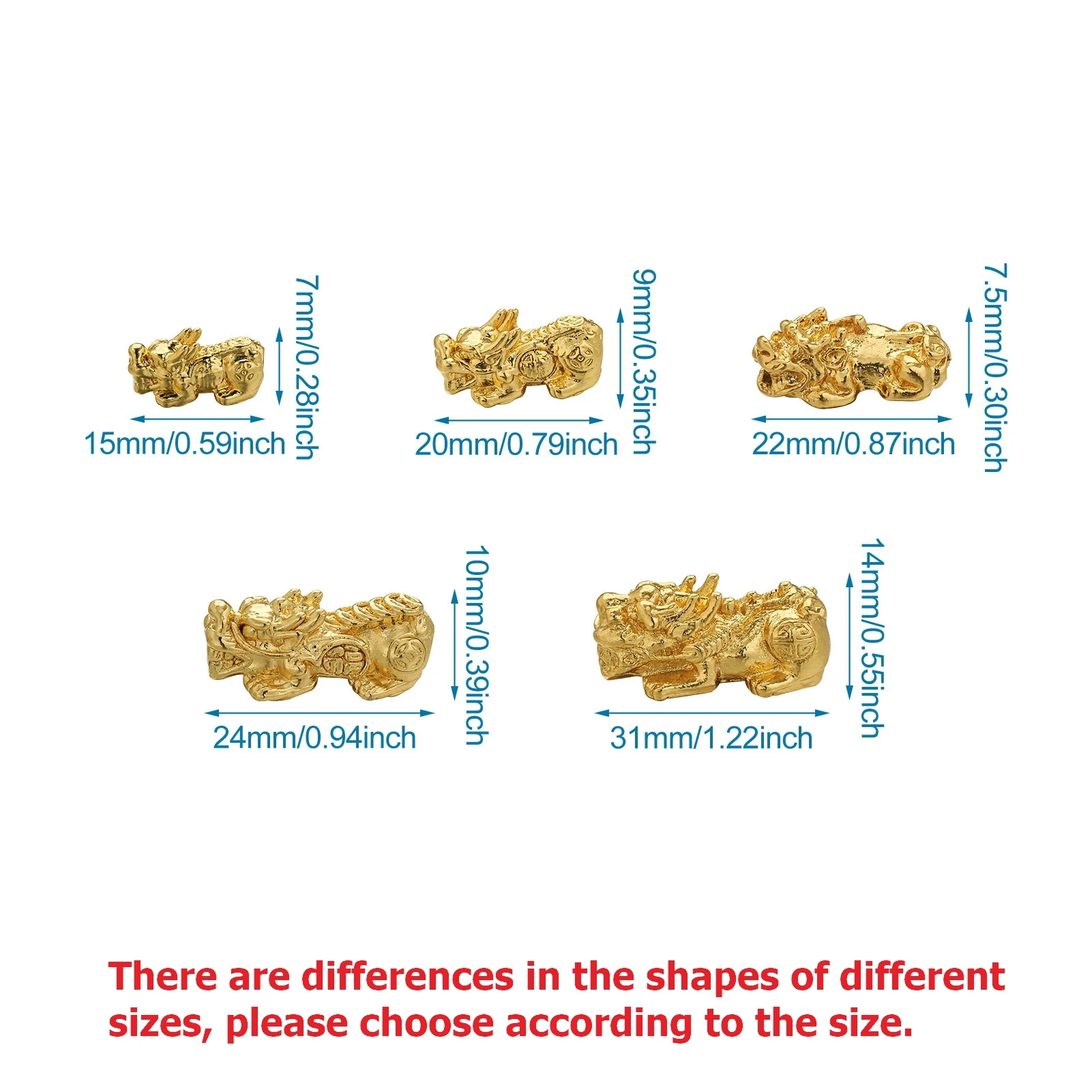 50Pcs Real 24K Gold Plated Alloy Beads Pixiu Chinese Character Cai Lucky Beads Charms For DIY Handmade Bracelet Jewelry Making