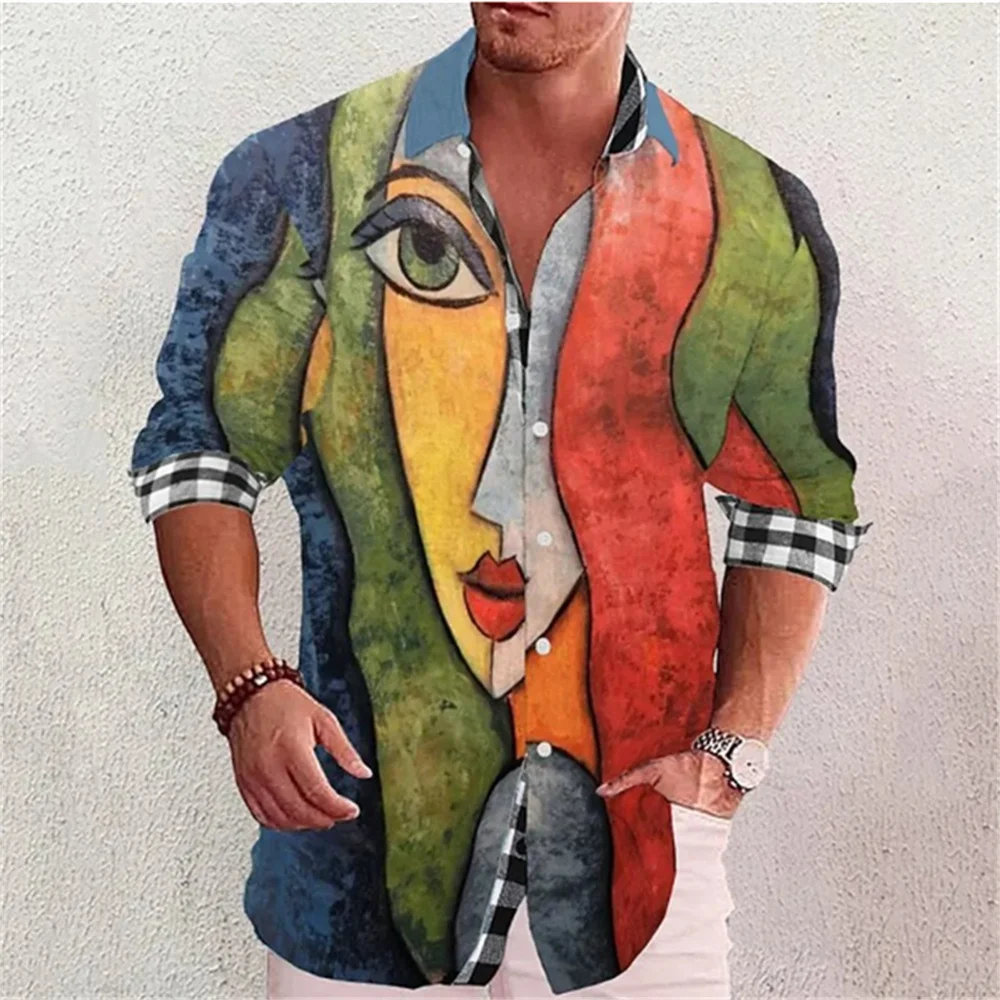 Fashionable men\'s long sleeved retro printed lapel designer design casual shirt soft and comfortable silk smooth men\'s top 2023