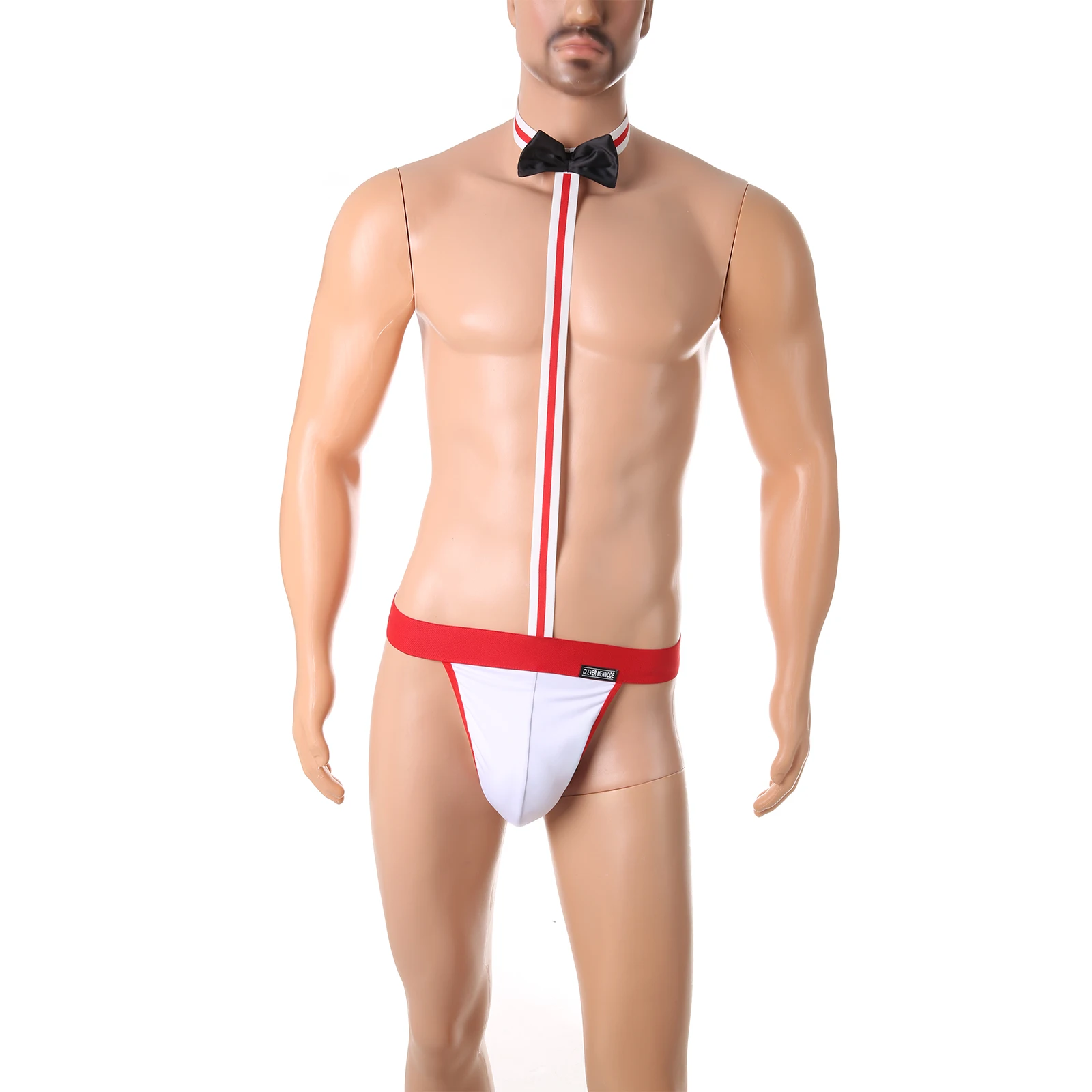 

CLEVER-MENMODE Men's Sexy Bodysuit Bow Tie Thong Elasticity Jumpsuit One Piece Lingerie Mankini Performance Clothes 2 Colors