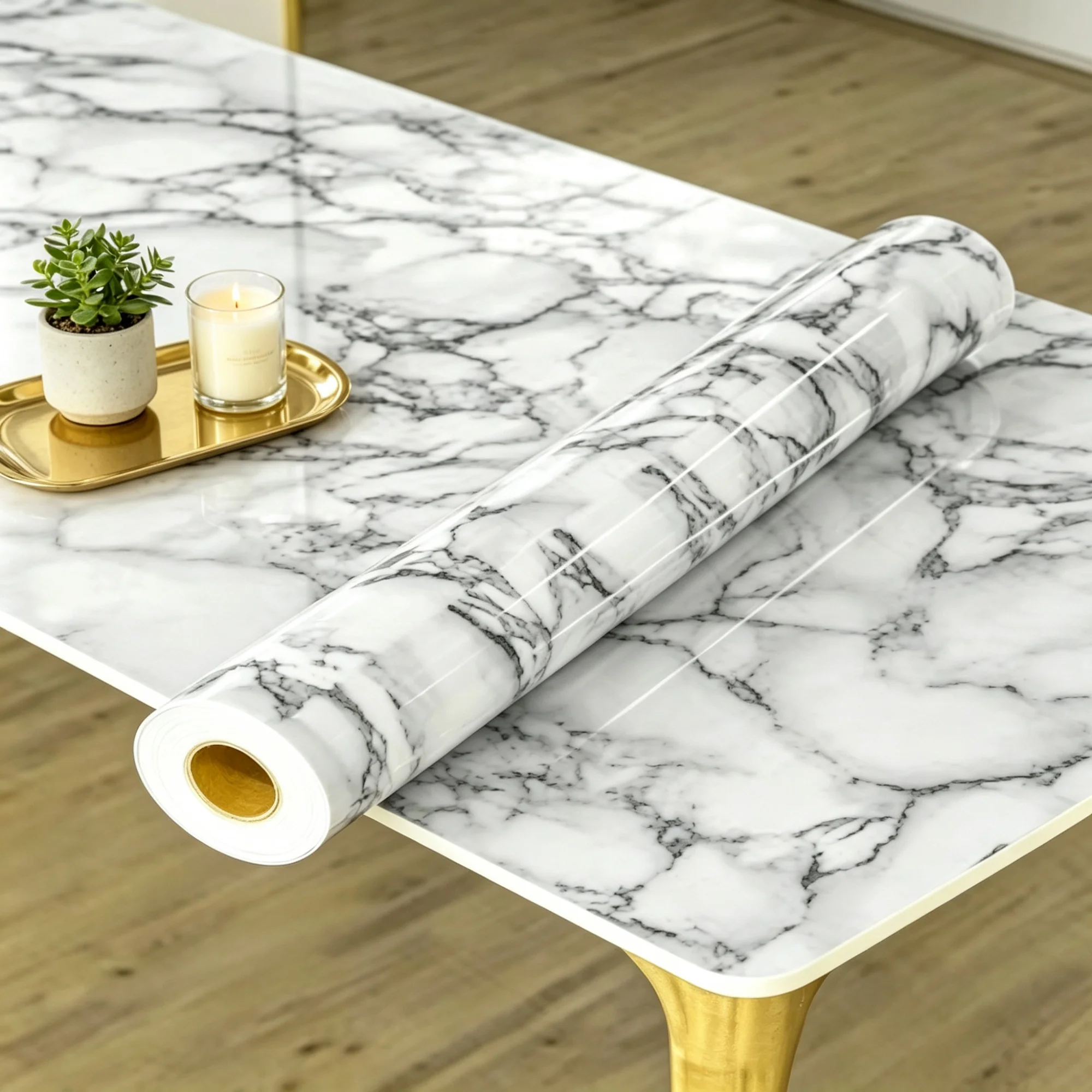 

55cm Width Vinyl Marble Kitchen Wall Stickers Self Adhesive Heatproof Waterproof Wallpaper Continuous Wallcovering for Decor