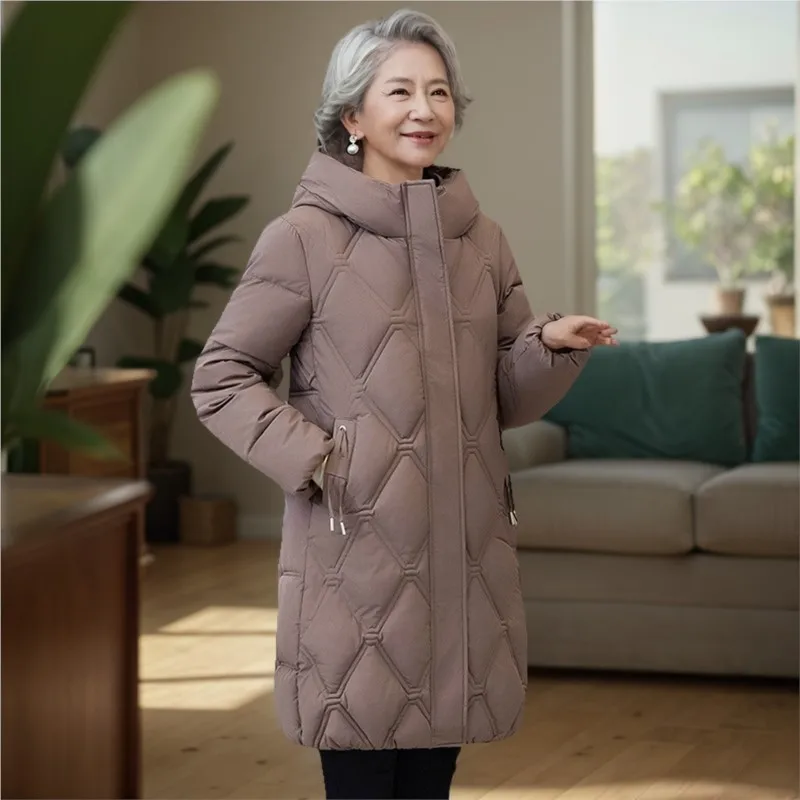 2025 Women's Plus Size Korean Style Long Puffer Coat Thickened Warm Down Filling for Mature Oversized Mid-Length Winter Outwear