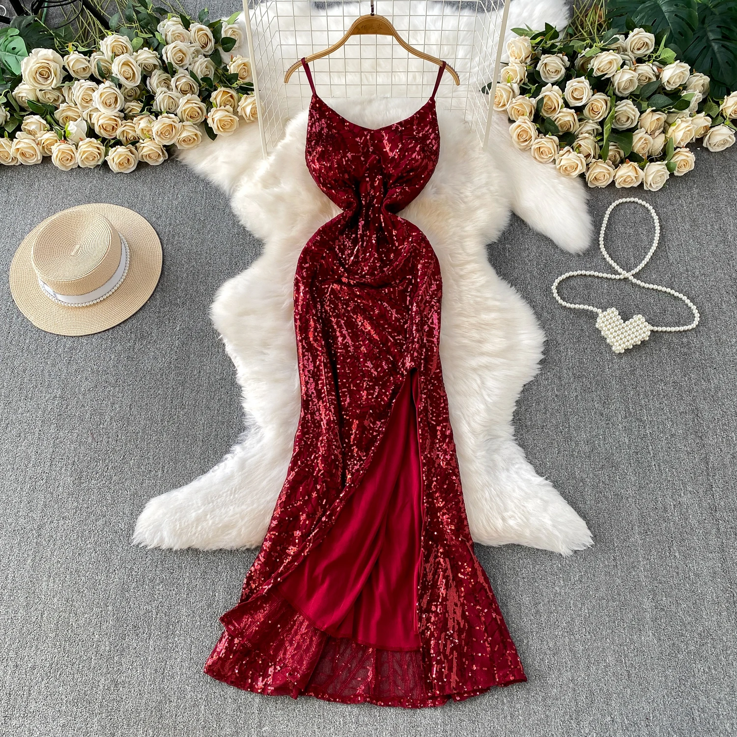 

Шикарные сексуальные элегантные блестки без рукавов с разрезом Фея Повседневные трапециевидные платья осень-зима Женские вечерние платья