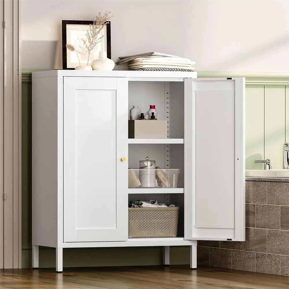 

Metal Bathroom Storage Cabinet,Bathroom loor Storage Cabinet with 2 Adjustable Shelves and 2 Do,reestanding Sideboard or Small S