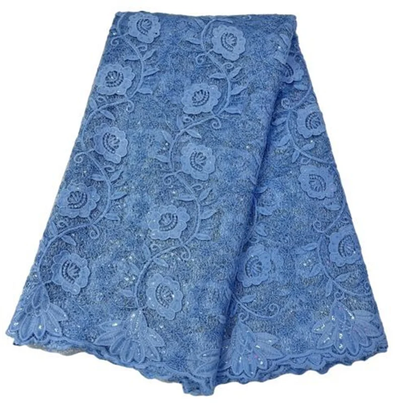 

French Sequins Tulle Lace Light Blue 2022 Hot Sale Nigerian Guipure Mesh 5 Yards African Lace Fabric For Sewing Wedding Clothes