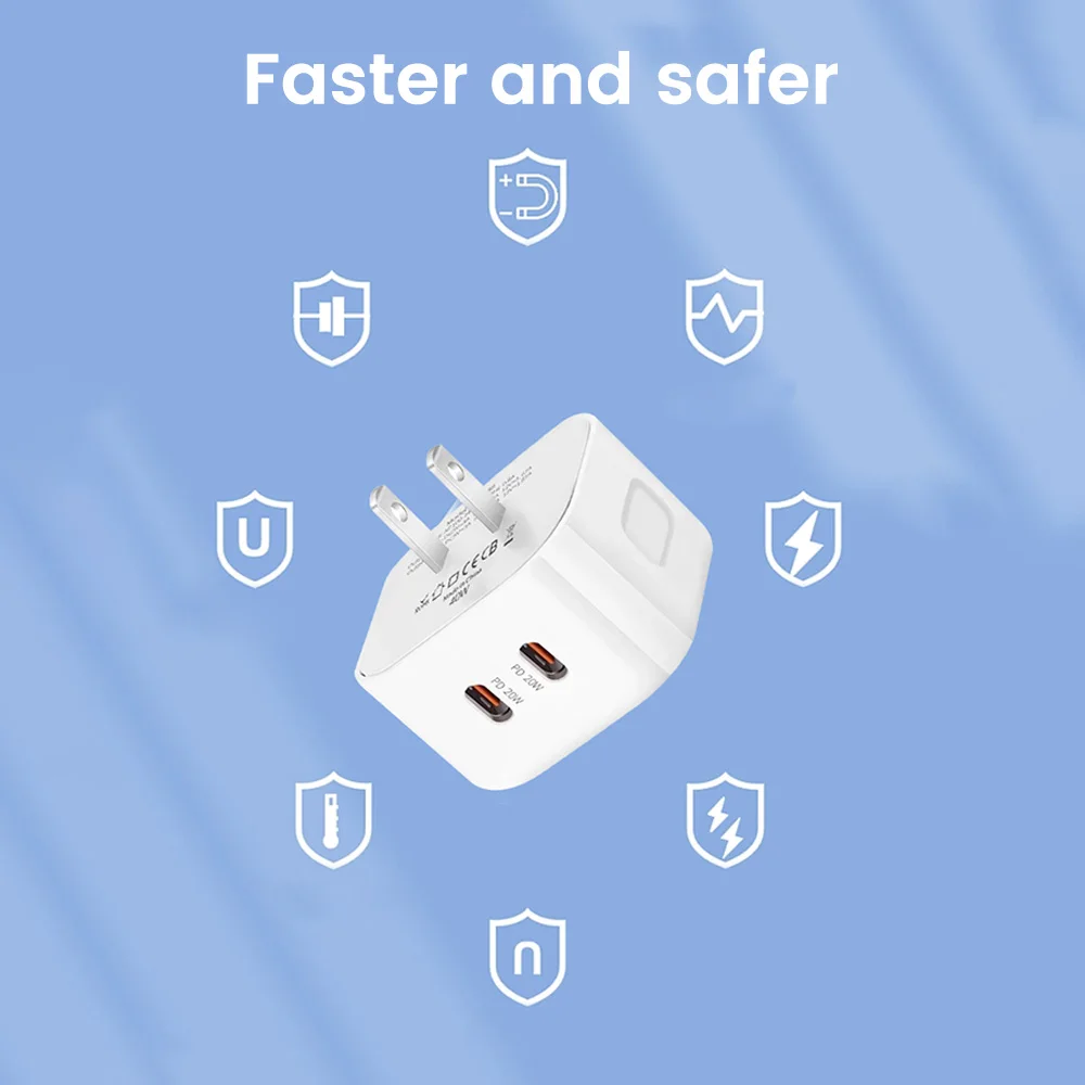 Elough 40W Double Type C Fast Charge Adapter USB C Super Charge US/UK/EU Mobile Phone Charger For Iphone Huawei Xiaomi Samsung - náhled 5