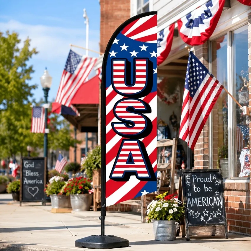 American Theme Feather Flag 6.5Ft Advertising Banner Polyester Outdoor Flag for Party Event Business Promotion Decoration