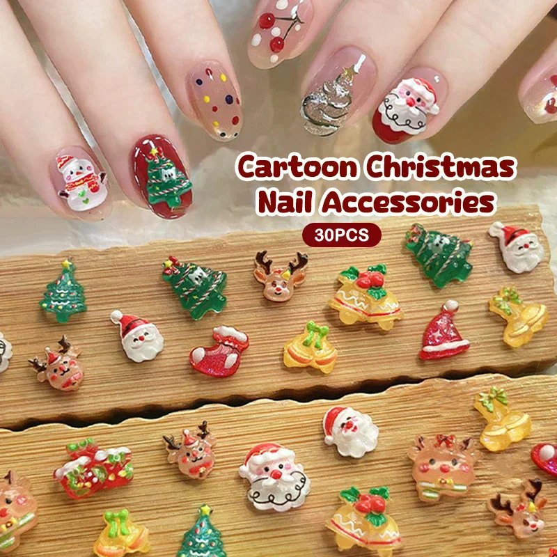 Mini décorations de noël en résine, 30 pièces, ornement à dos plat, fabrication de bijoux, accessoires de manucure pour coiffure