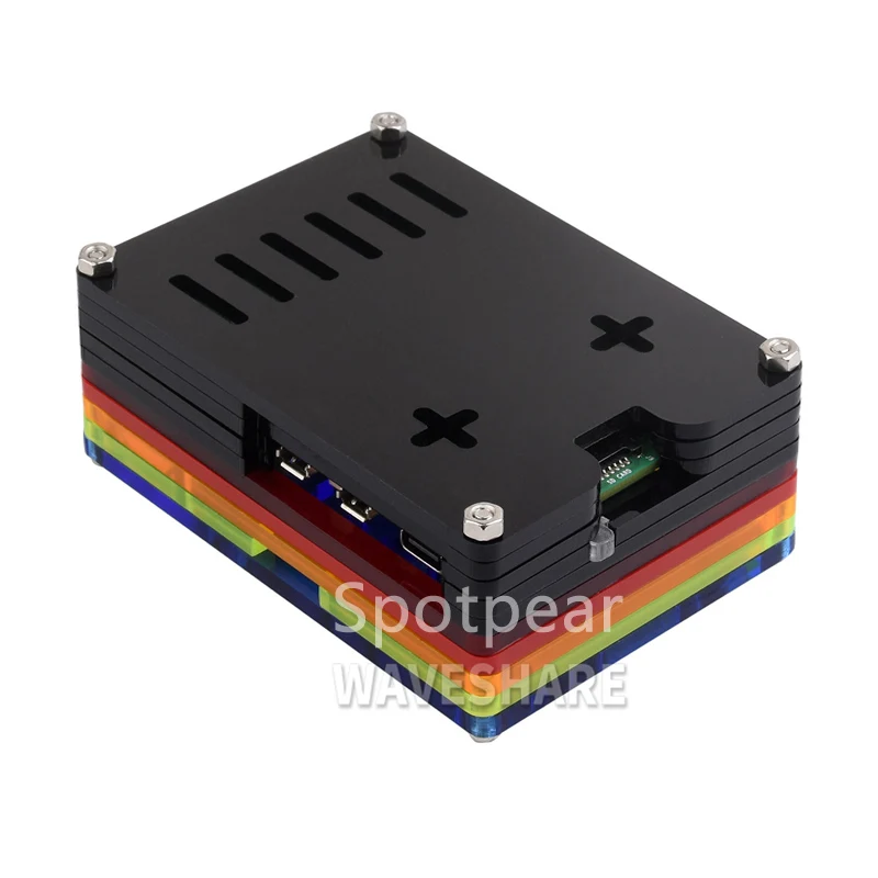 Raspberry Pi 5th generation semi transparent rainbow acrylic shell supports installation of official heat sink