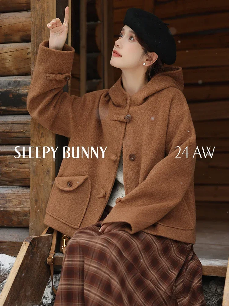 

2025 Winter Women Hooded Coat and Plaid Skirt Set Loose Fit Warm Outerwear with Elastic Waist Stylish Elegant Two-Piece Outfit