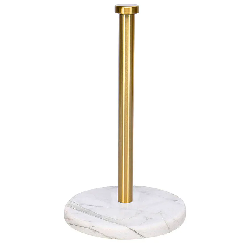 

High Quality, Standing Tissue Dispenser Kitchen Paper Roll Holder Gold Counter Top Tissue Holder with Natural Marble Base