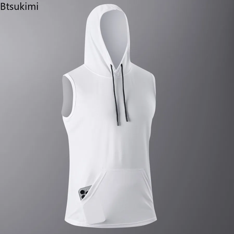 Men's Quick-Dry T-Shirt Sports Streetwear Fashion Hoodie Tank Top Summer Solid Color Sleeveless Sports and Fitness Vest for Men