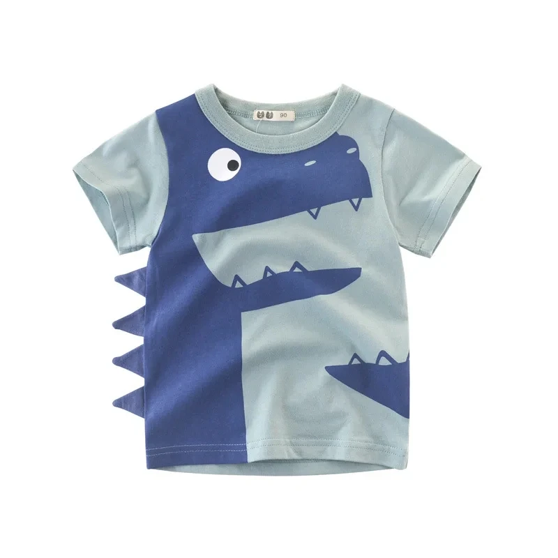 2024 Summer New 3D Cartoon Shark T Shirt Boys Clothing Children\'s T-Shirt Short Sleeve O-Neck Dinosaur Top Tees Kids Clothes