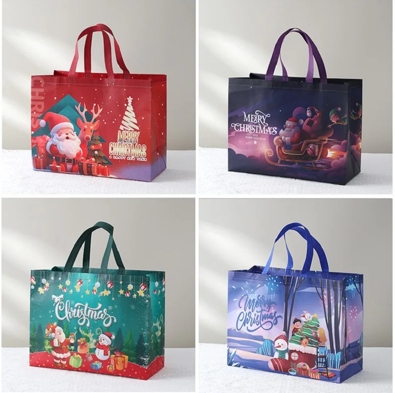 

Christmas Non-woven Fabric Tote Bags Candy Gift Packaging Santa Claus/Snow Man Printed Kids Favors New Year Gift Shopping Bags