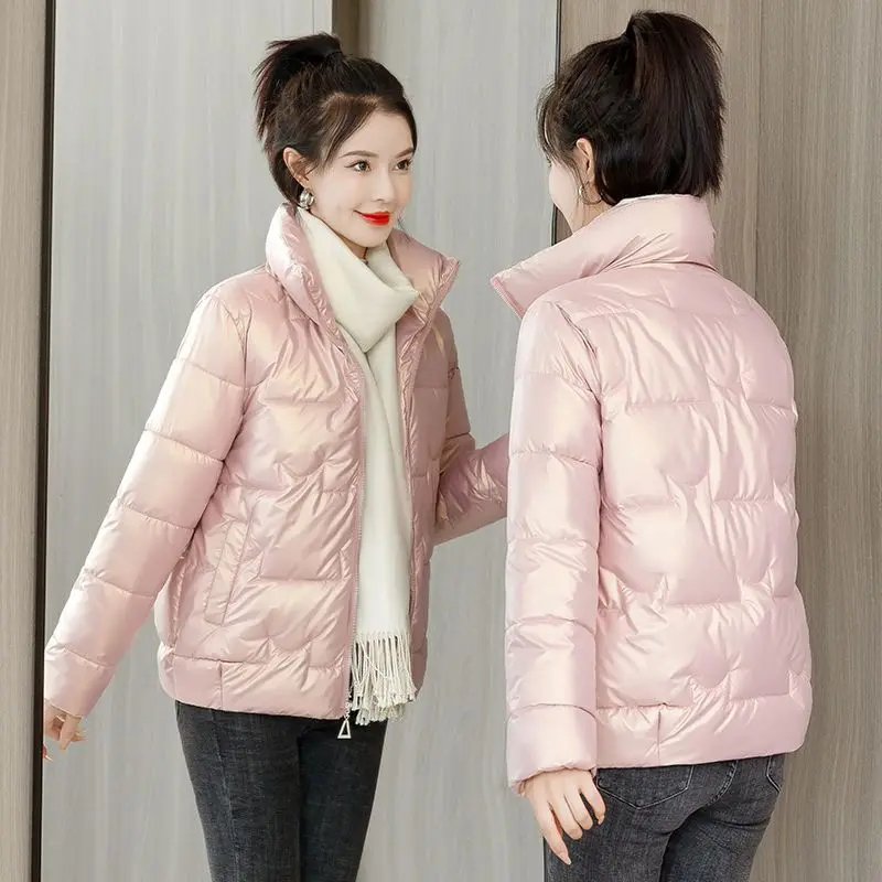 Winter Bright Face Wash Free Women's Cotton Coat 2023 New Short Standing Collar Coat Women's Thickened Down Cotton Coat