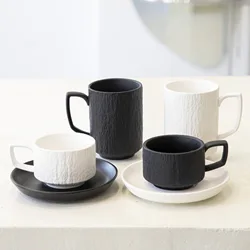 Creative Ceramic Mug Classic Black White Stone Grain Coffee Cup Home Hotel Cups Lovers Cup Japanese Simple Office Water Cup