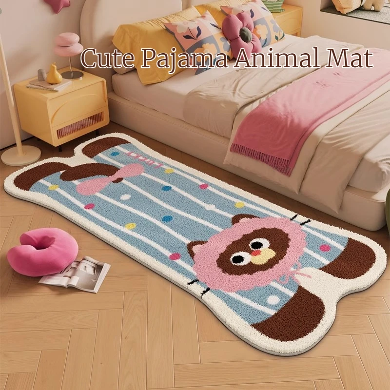 Carpet for Bedroom Cute Pajama Animals Cat Dog Girl Decoration Bedside Rug Room Mat Soft Fluffy Imitation Cashmere Floor Carpets