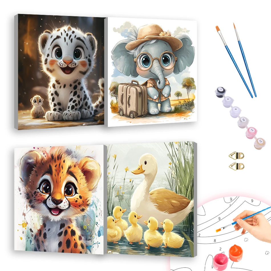 

RUOPOTY Diy Painting By Numbers For Beginner Cute Animal Cartoon 20x20cm With Frame Handmade Drawing Color Markers Decorative