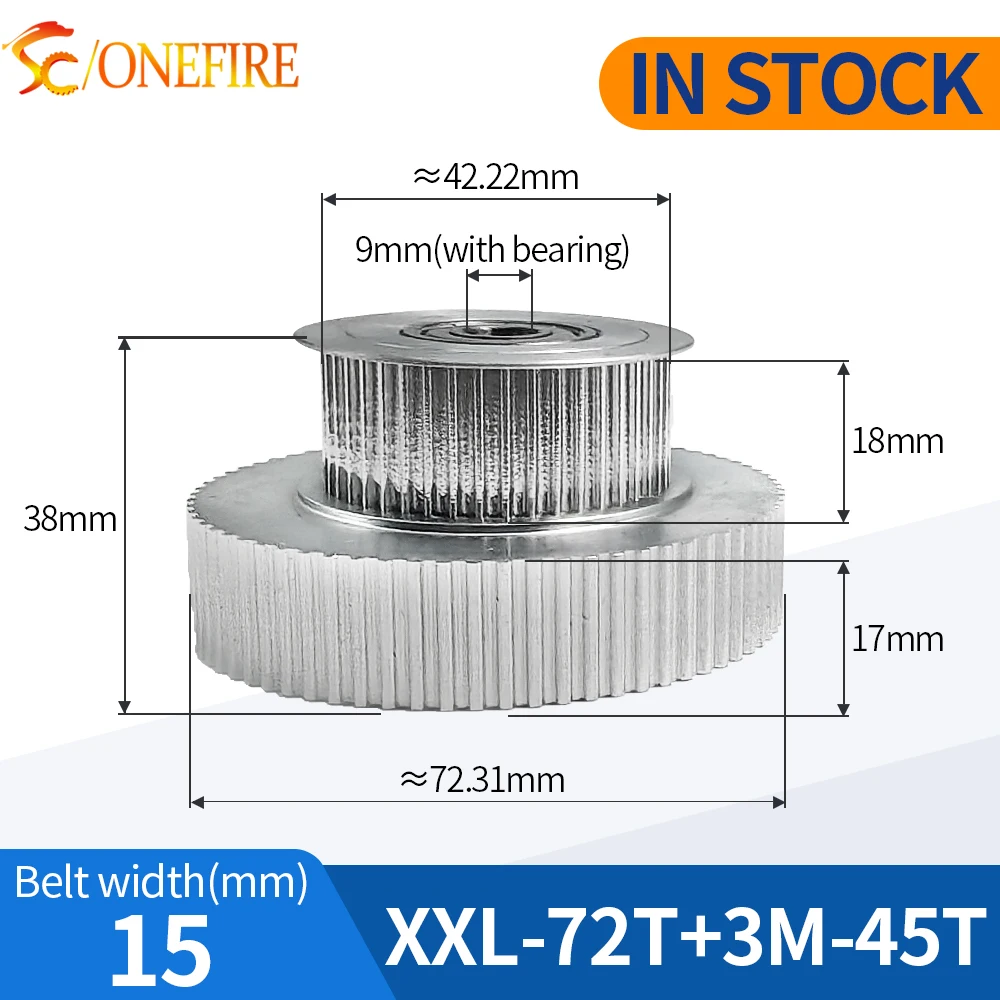 

XXL 72Teeth+3M 45Teeth Timing Pulley bore 9mm with bearing fit for belt width 15mm for inkjet printer
