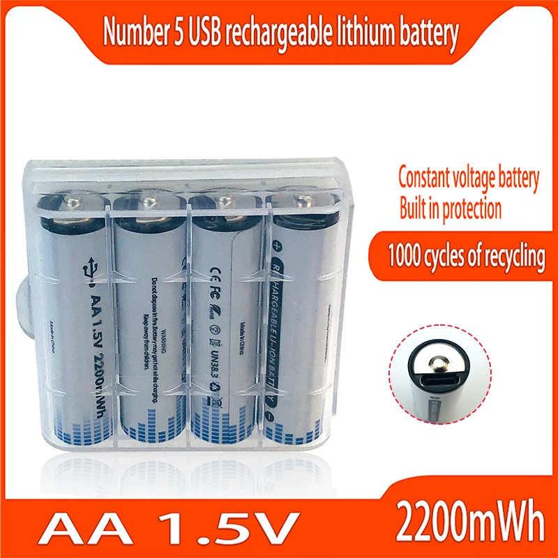 AA Rechargeable Battery 2200mWh USB 1.5V Rechargeable Li-ion Batteries for Remote Control Mouse Small Fan Electric Toy Battery