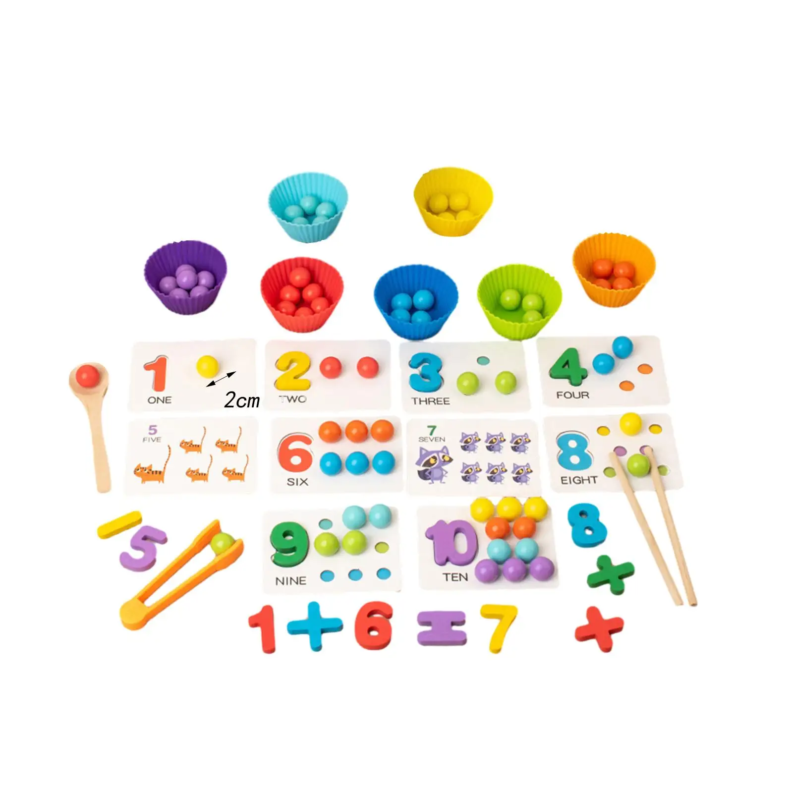 Clip Bead Game Fine Motor Skill Numer Cognition Animal Learning Montessori Wooden Rainbow Balls in Cups for Primary Preschool