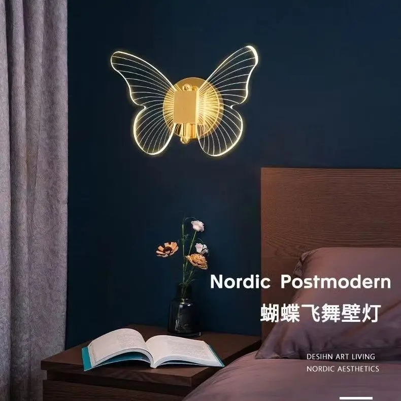 Wall Lamp Luminaria Nordic Butterfly Lights Luxury Modern Bedroom Bedside Living Room With Switch Decoration Home Accessories