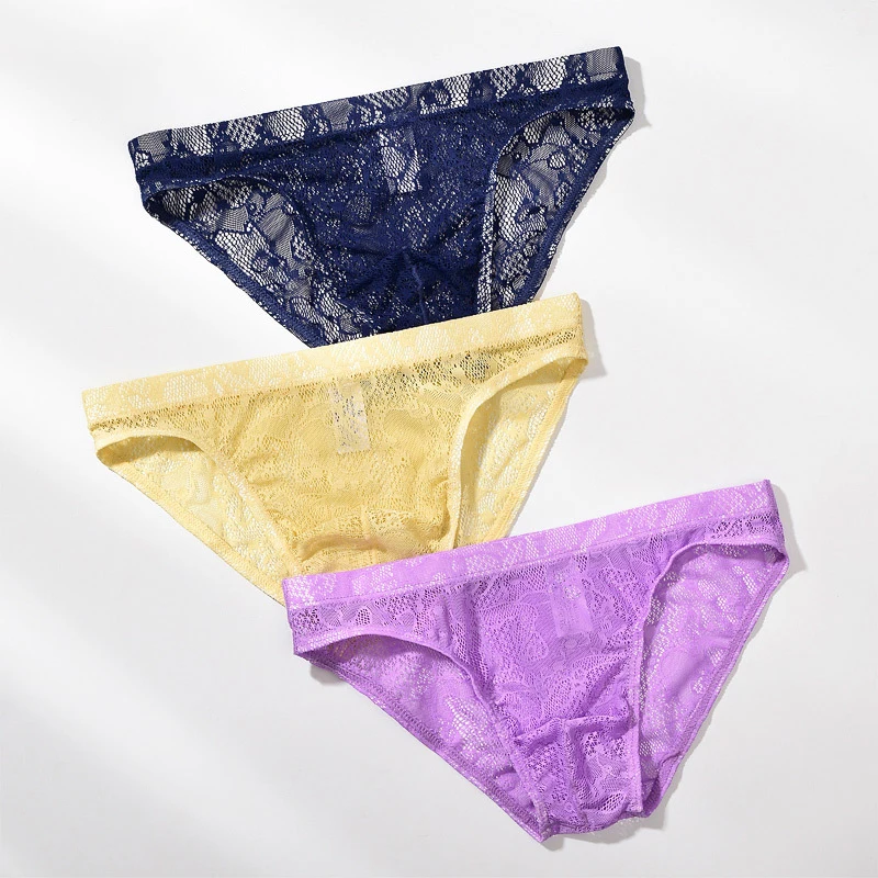 

Men Underwear Briefs Calzoncillos Lace Sexy Semi-Transparent Panties For Man Breathable Jockstrap Slips Cueca Homme Masculine