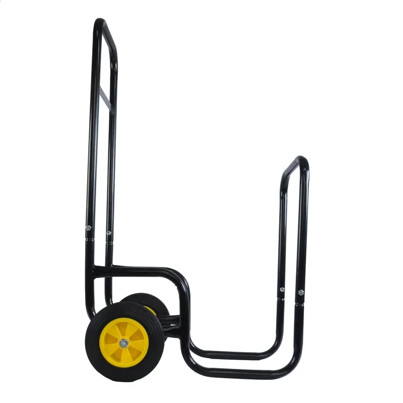 Firewood Log Cart Carrier,Rolling Black Steel Wood Rack , Heavy-Duty Wheeled Log Moving Dolly,US Stock