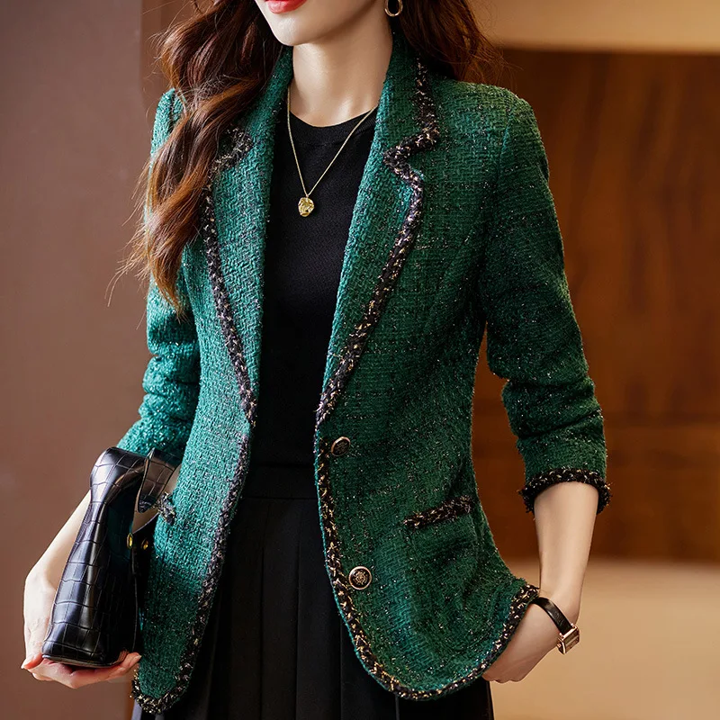 Green Women Suit 1 Piece Blazer Tweed Fall Winter Warm Office Lady Business Work Wear Formal Elegant Coat Jacket Prom Dress