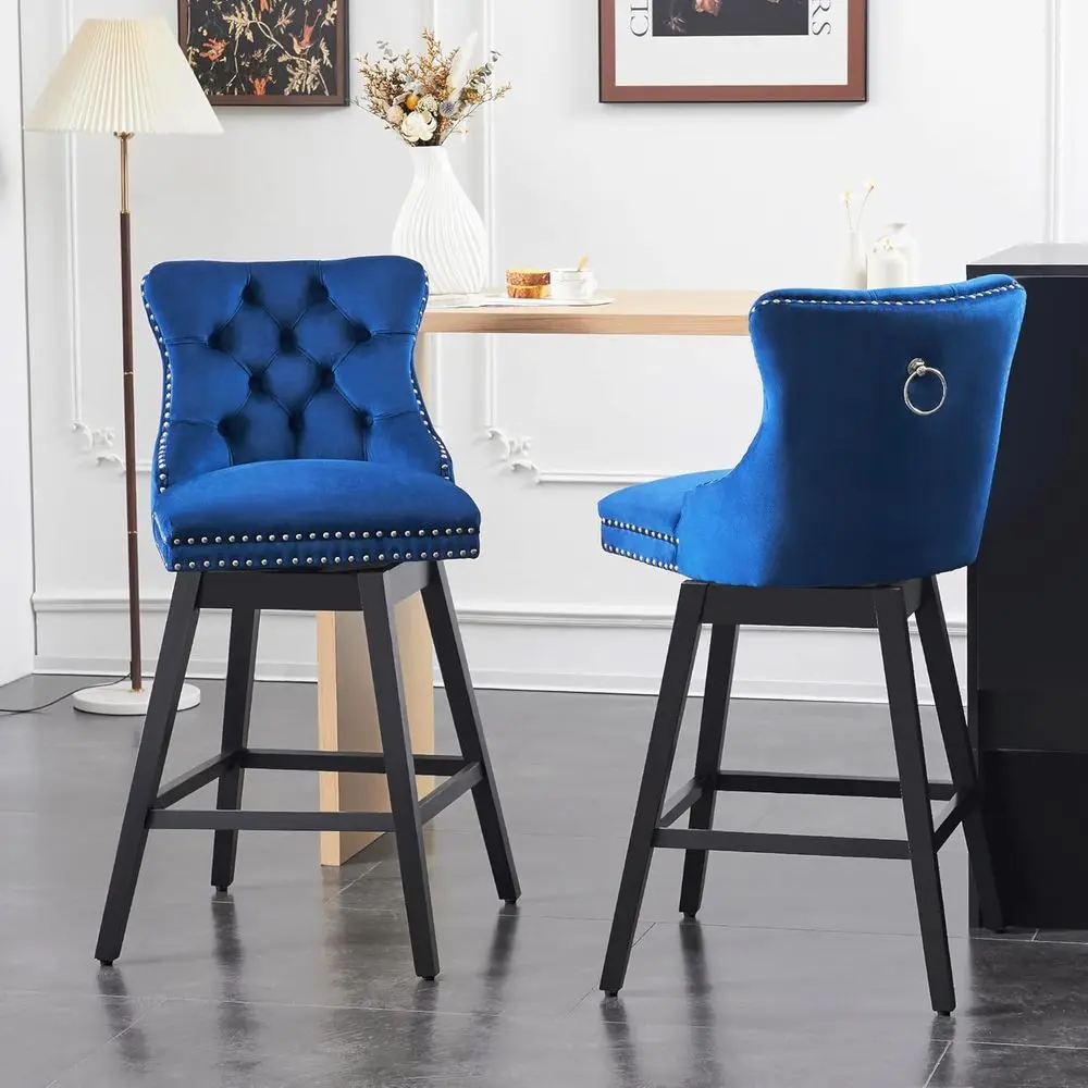 

360° Swivel Velvet Bar Stools with Backs, 30 High, Set of 2