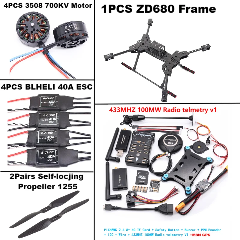 Nouveau ZD680 PIXHAWK2.4.8 M8N entièrement en Fiber de carbone hexa-rotor bras pliable Kit de cadre d'hexacopter pour Copter avec train d'atterrissage inflodable