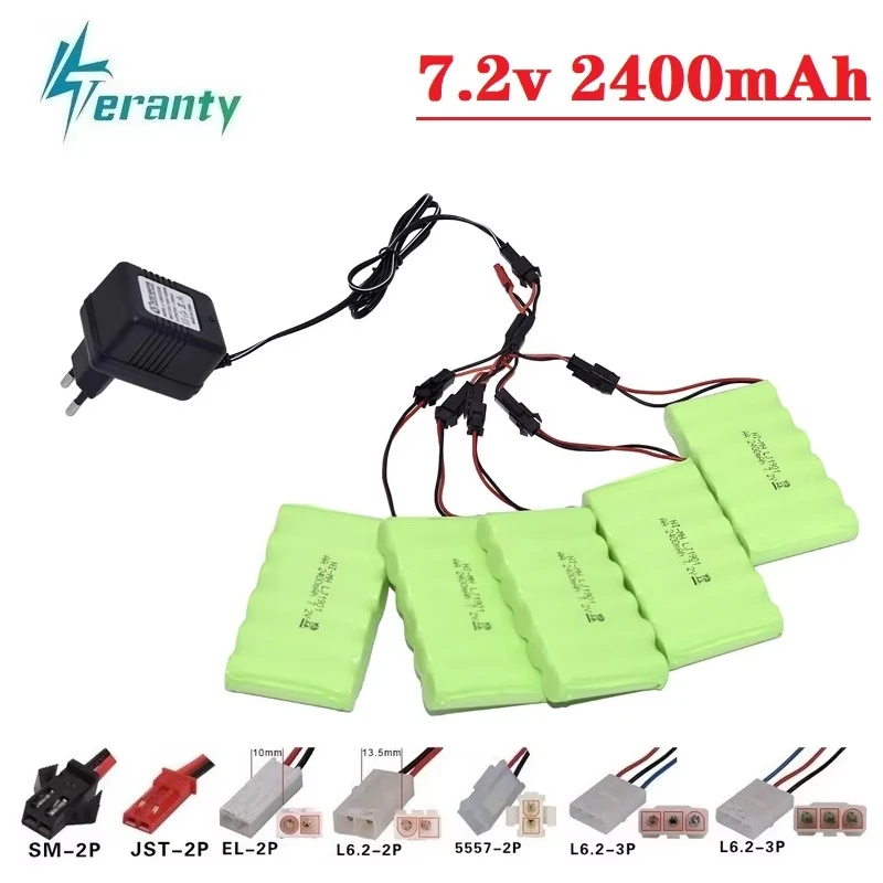 Batteria e caricabatterie da 7.2v 2400mAh per auto RC Robot Camion cisterna Pistola Barca 7.2v NiMH Batteria Aa 700mah 7.2v Batteria ricaricabile