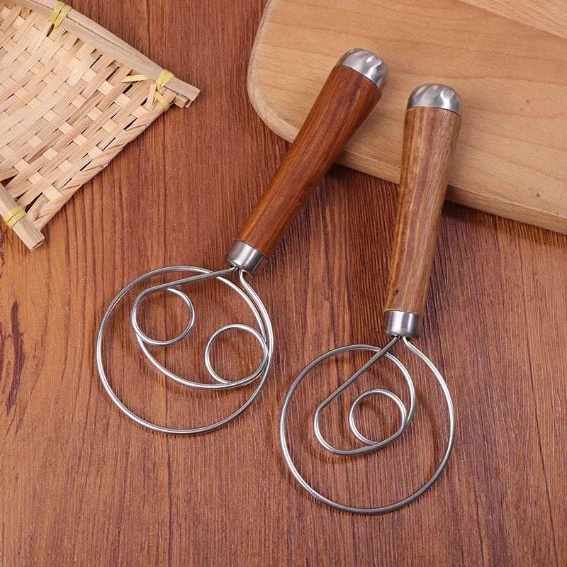 Danish Dough Whisk Wooden Handle Eggs Cream Mixing Rods Double Holes Flour Stirrer Whisk Kitchen Baking Tools k baking cooking