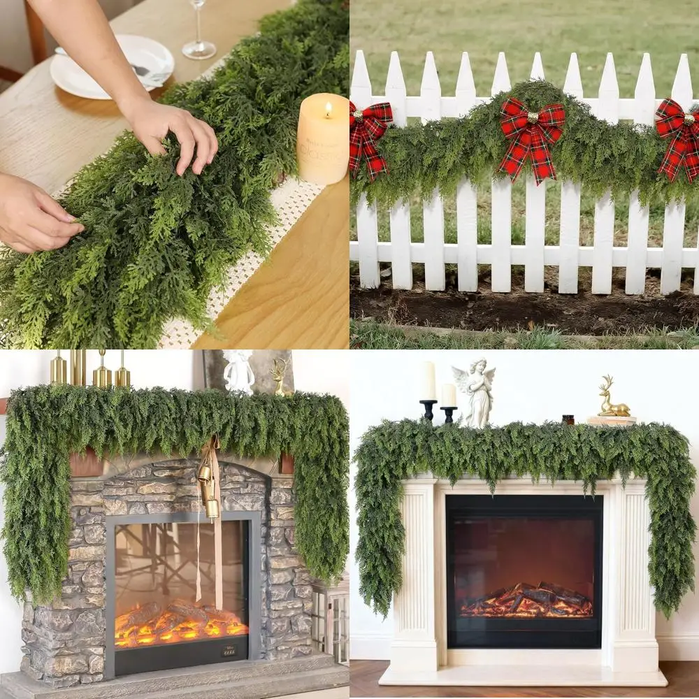

Artificial Cedar Garland, 5ft Faux Pine Needles for Indoor/Outdoor Xmas Decor, 2 Pack