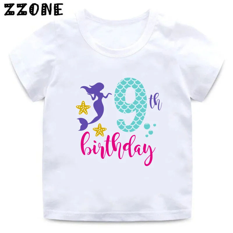 Girls Clothes Cute Mermaid Graphic 1 2 3 4 5 6 7 8 9 10 Years Birthday Girl T-shirts Kawaii Kids T shirts Baby Tops Gift,HKP2616