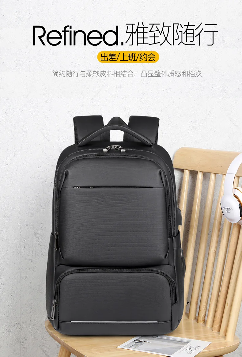 Premium Textured Water Resistant Lightweight Backpack Men Business Travel Commuter Durable Rucksack