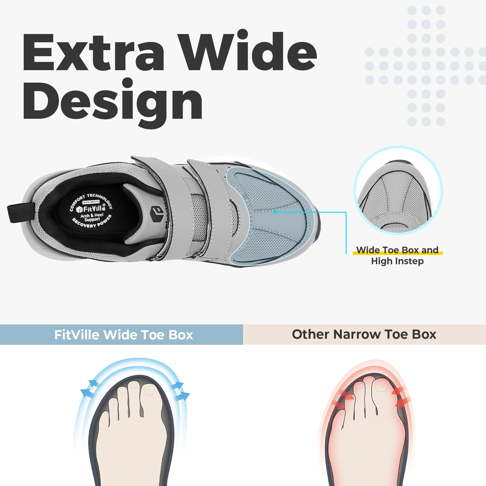 Zapatos para caminar extraanchos Fittington para hombres, zapatos suaves de ancho, zapatillas ortopédicas con gancho y bucle para pies hinchados, neuropatía