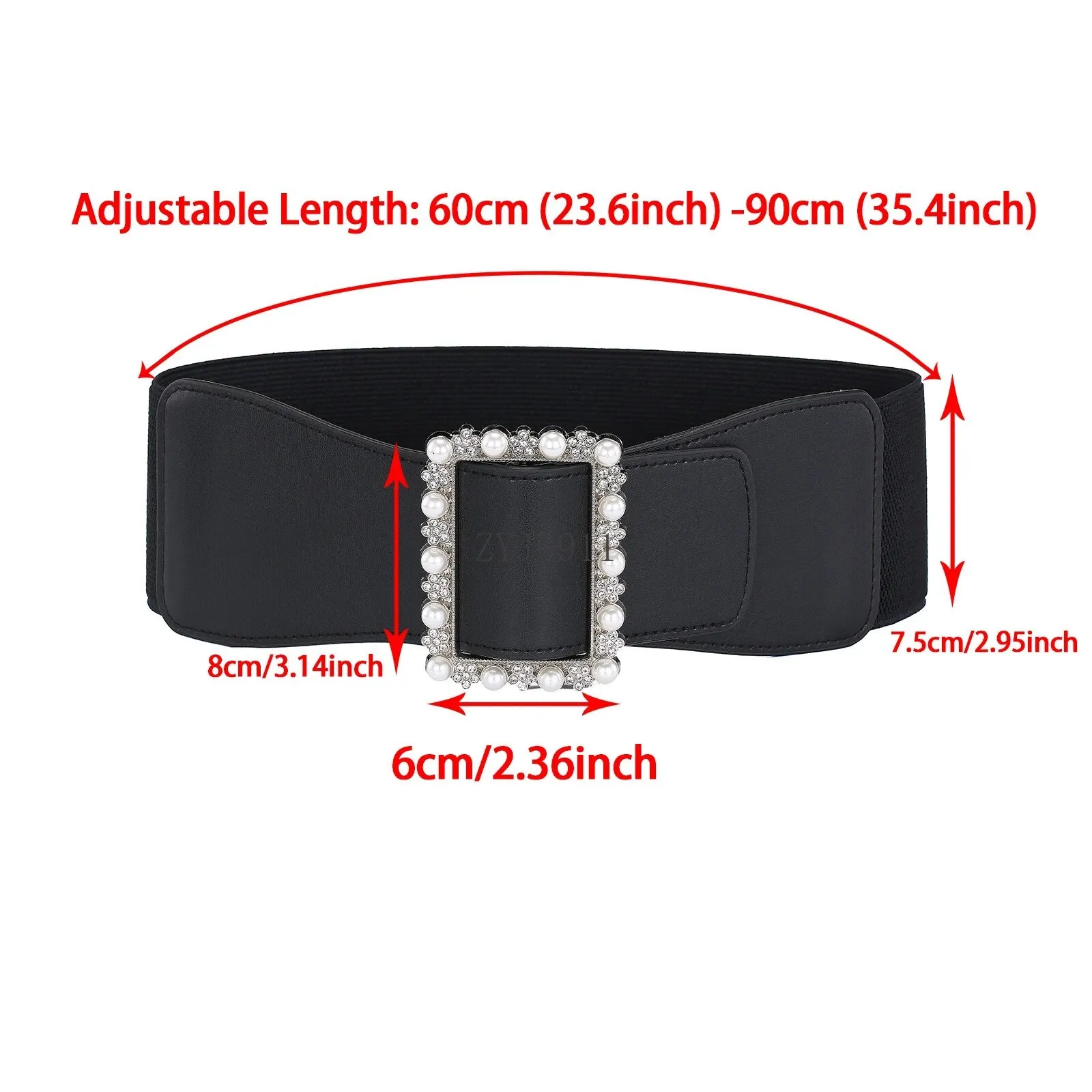 1pc Cintura da donna Cintura modellante con fibbia di perle alla moda Cintura elastica elastica versatile Cintura in vita larga in pelle PU con abito Coa