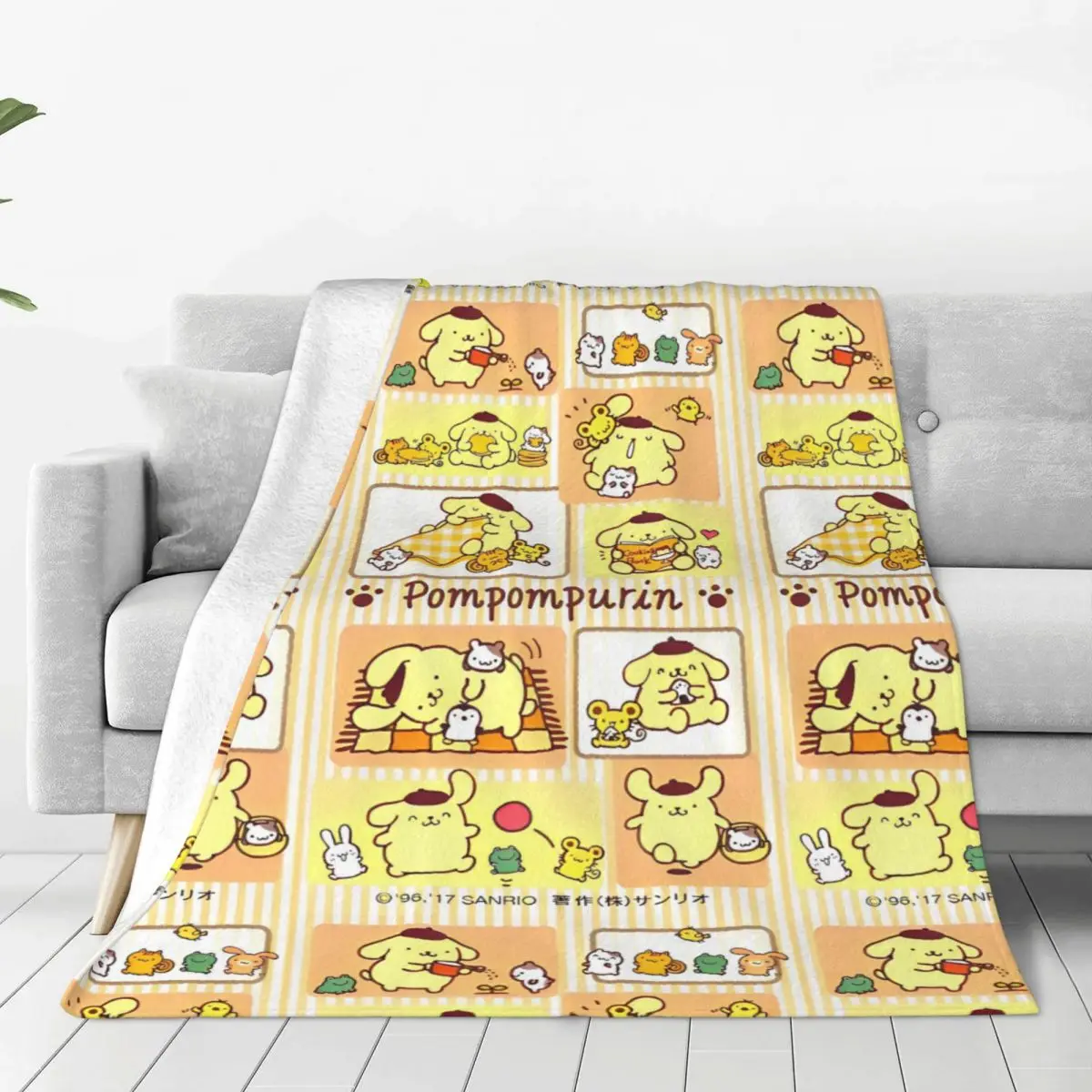 Pom Pom Purin Cartoon Blankets Airplane Travel Flannel Throw Blanket For Home Decor Warm Soft Quality Bedspread Birthday Present