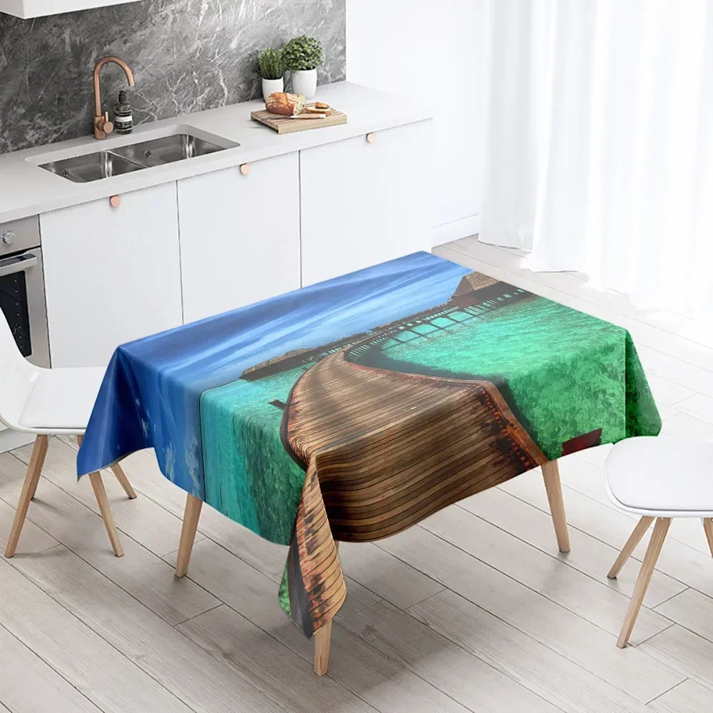 Seaside bridge tablecloth sunset  anti-fouling and waterproof rectangular kitchen dining table home decoration MEKYF001