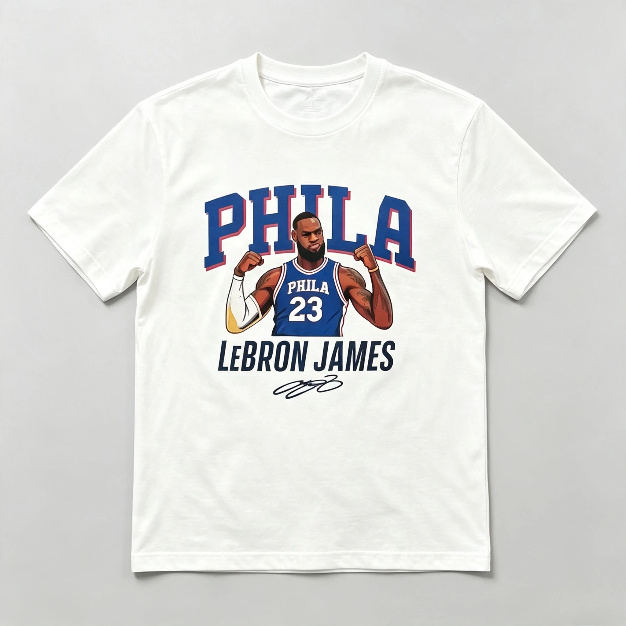PHILA LeBron James Portrait Print T-shirt Men's and Women's Breathable Basketball Short Sleeve T-shirt Casual Fan Sports Top