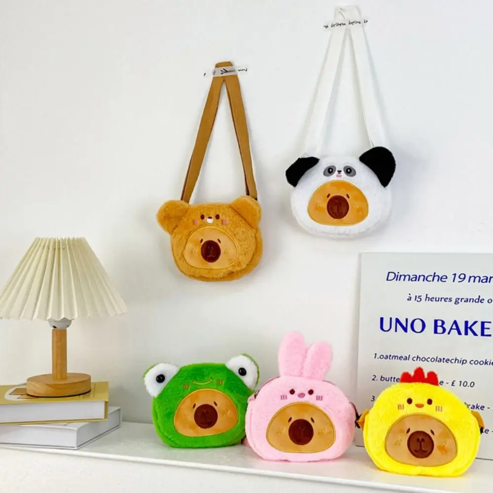 

Cute Large Capacity Capybara Plush Shoulder Bag PP Cotton Zipper Animal Crossbody Bag Portable Fluffy Frog Coin Purse Gifts