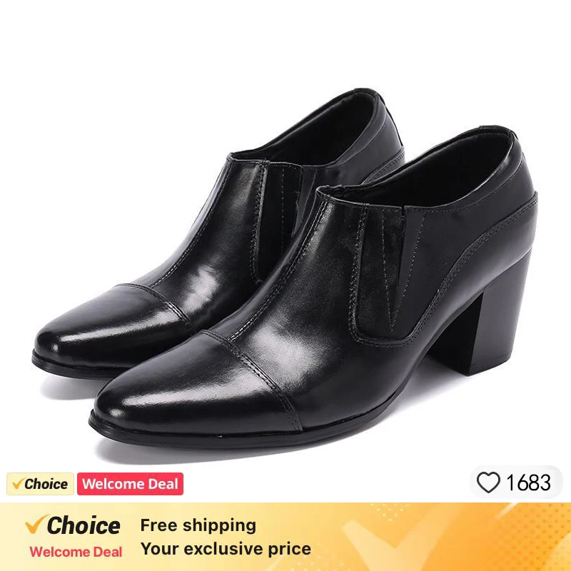 Black high-heeled men's shoes high-quality dress shoes leather non-slip business men's shoes