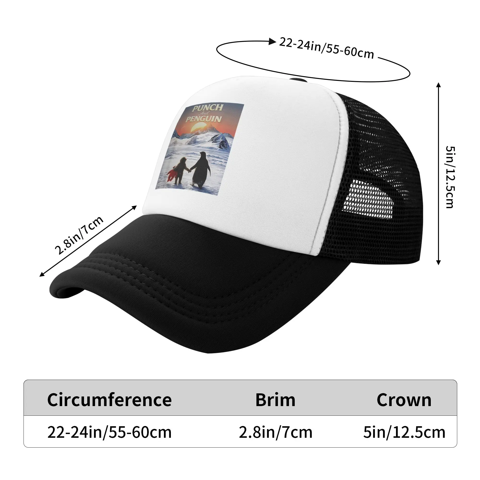Baby Monkey Punch And Penguin Mesh Baseball Cap  Unisex-Teens Print Trucker Hat Spring Fashion Kpop Rock Sun-Proof Baseball Caps
