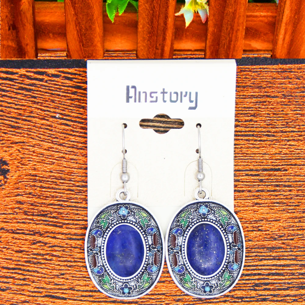 Vintage Oval Lapis Lazuli Jewelry Sets Natural Tiger Eey Unakite Quartz Necklace Earrings Bohemia Fashion Jewelry TS456