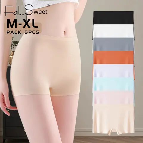 FallSweet 5PCS 여성용 원활한 Boyshort 팬티 여성 복서 스포츠 및 일상복을위한 편안한 통기성 실크 새틴 속옷