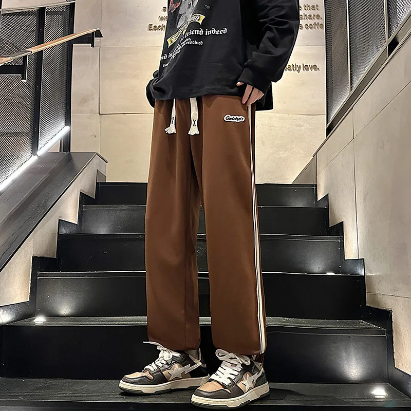 

Брюки мужские прямые Повседневные в полоску, свободные штаны с боковым шнурком, подходящие цвета, одежда