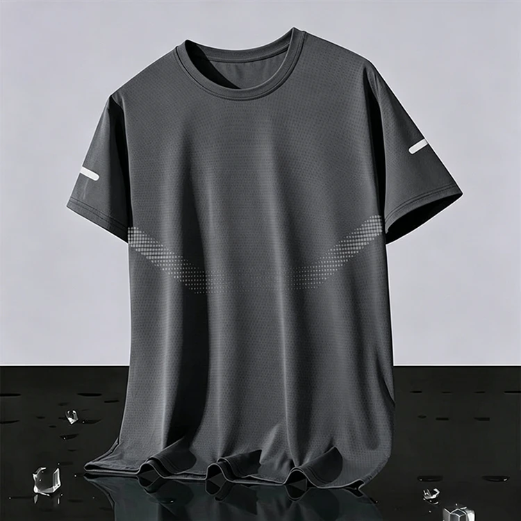Neue Ice Silk Laufshirts für Herren, lockeres Kurzarm-Oberteil, Basketball-Gym-Sportbekleidung für Männer, Fitness-Workout, atmungsaktives Mesh-T-Shirt – Detail 17