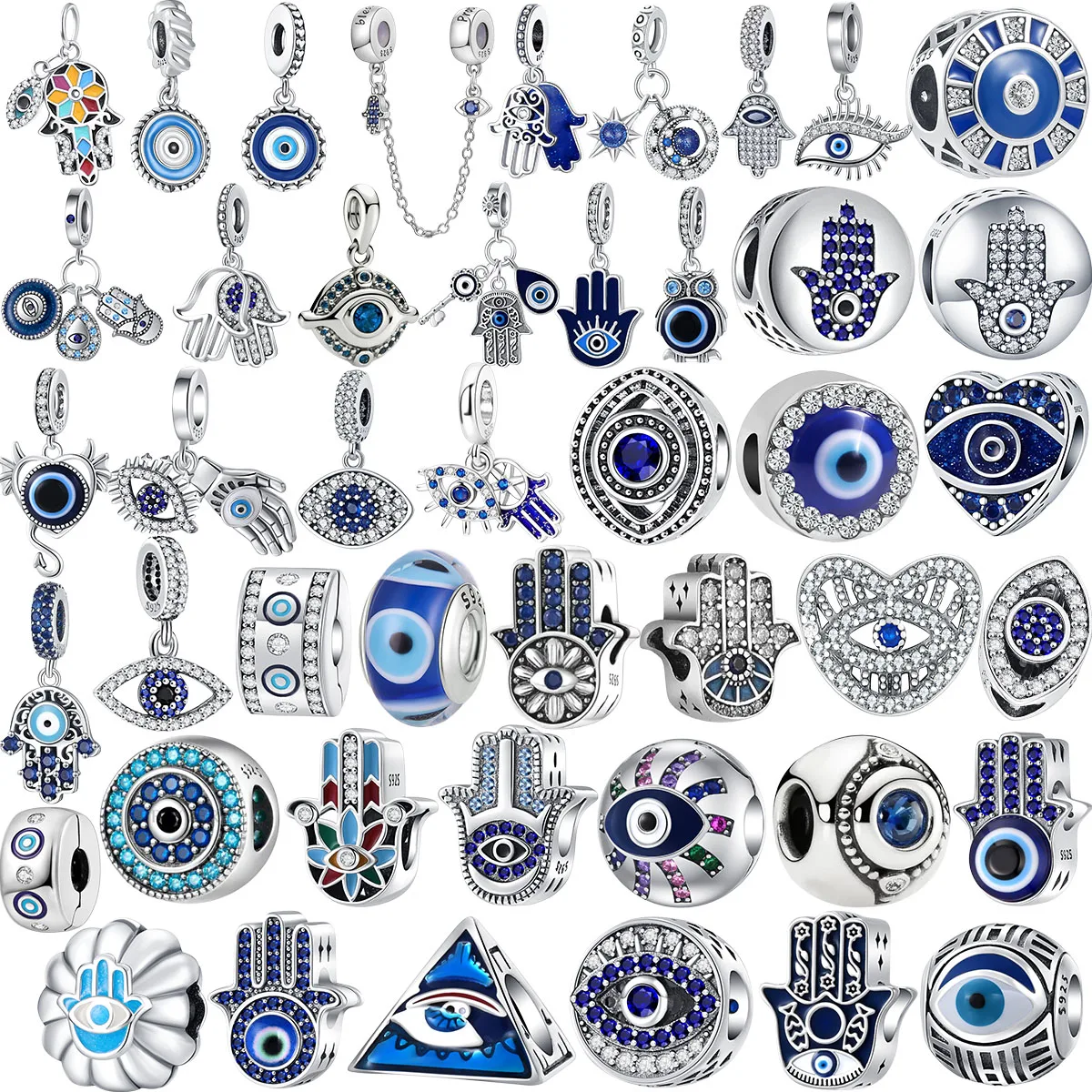 New 925 Silver Devil's Eye Exorcism Lucky Bead Charms Pendant Fit Bracelet necklace keychain Fine DIY Jewelry Making For Women