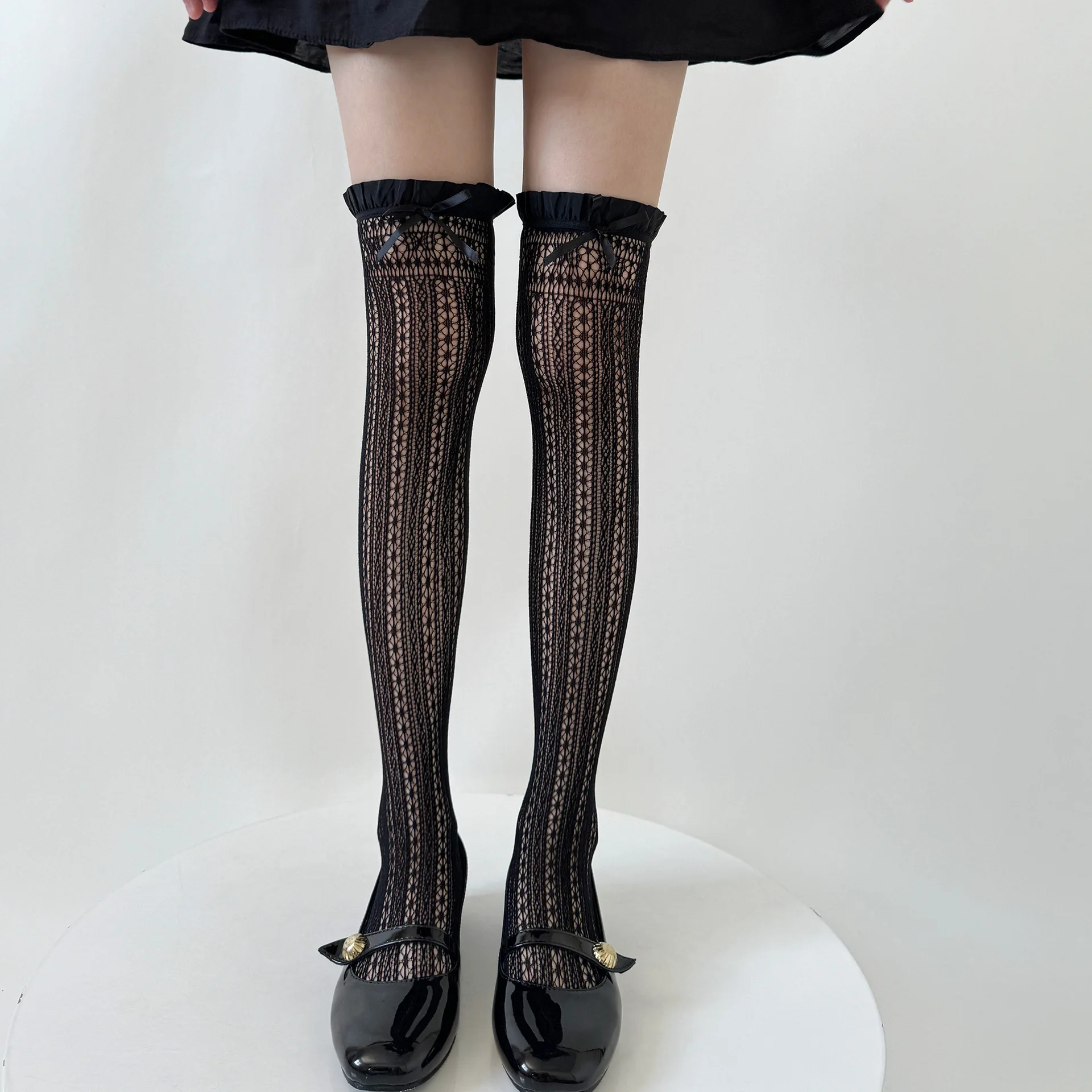 2025 الحلو Bowknot Sockings الدانتيل شبكة جوارب طويلة إلى الركب لطيف كشكش موضة مطابقة العجل الجوارب لوليتا الجوارب الطويلة للنساء الفتيات #6